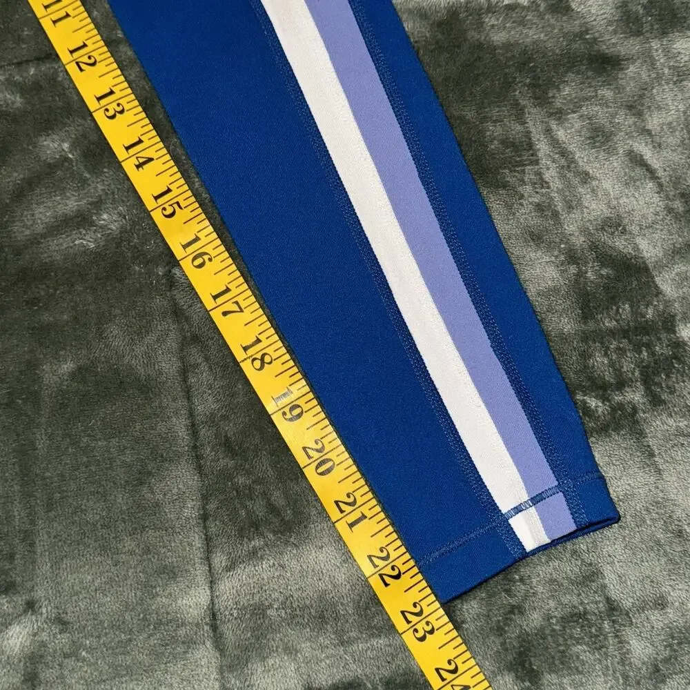 Athleta Girl Leggings M/8-10 Blue White Striped‎ Stretch Activewear Pull-On